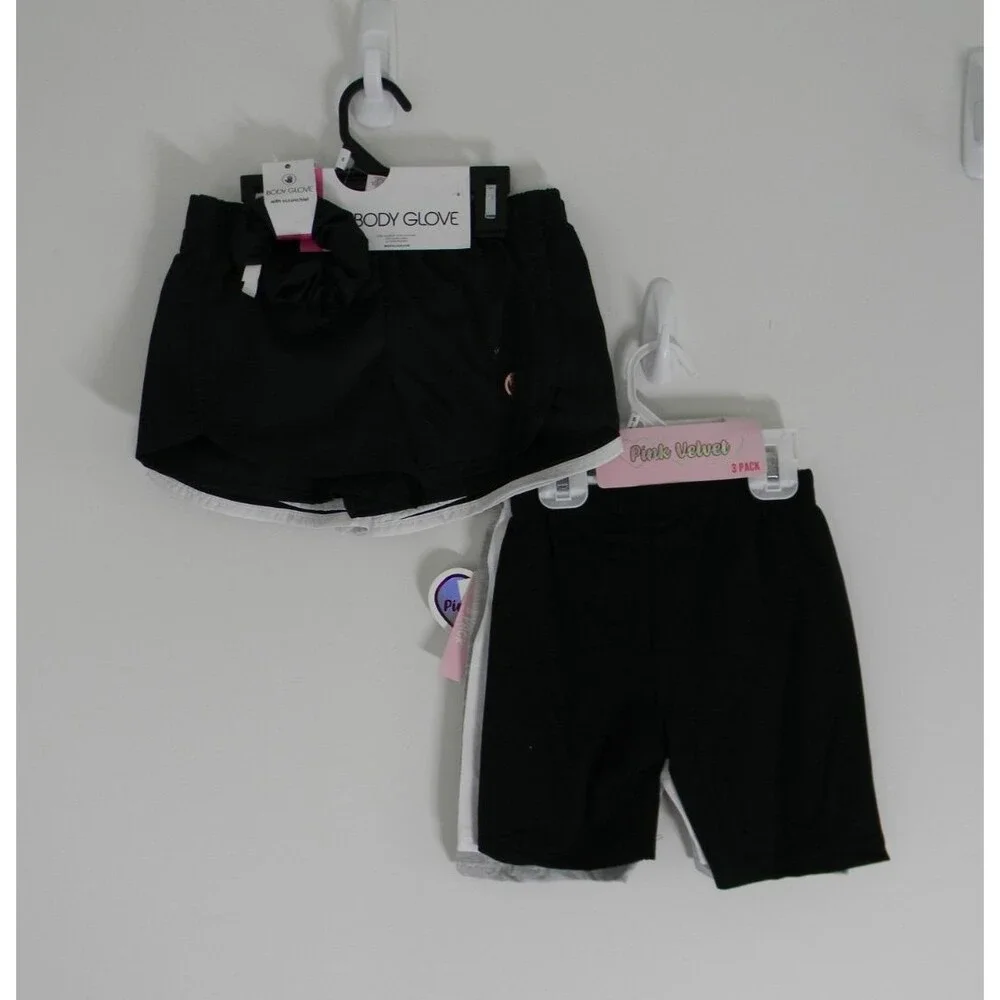 Lot of Girls Size 5 Shorts Black White Gray Body Glove, Pink Velvet all NWT